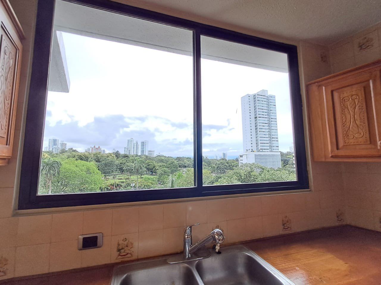 Vista al parque y al skyline desde la cocina